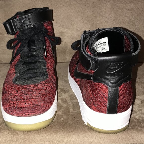 Nike Flyknit Air Force 1 Mid University Red Running Shoes Sneakers - Picture 3 of 10